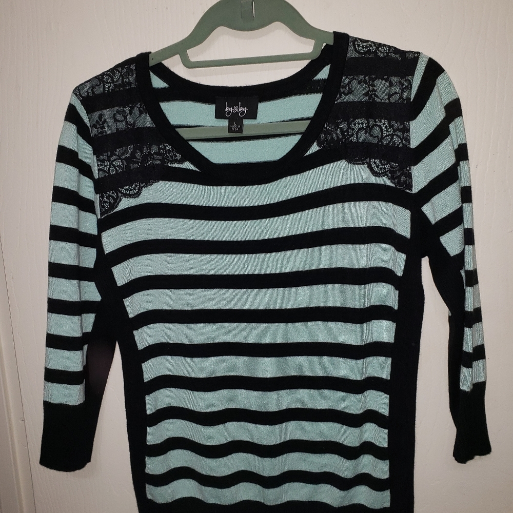 Large 3/4 sleeve, stripped striped sweater